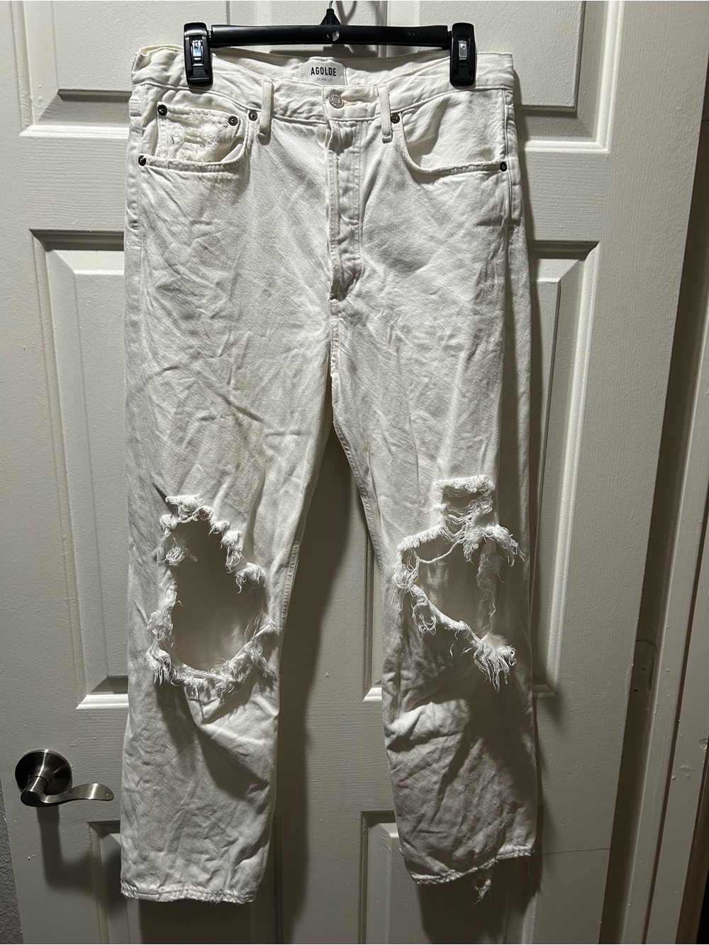 Agolde White Distressed 90’s Straight Leg Ripped Jeans Size 28